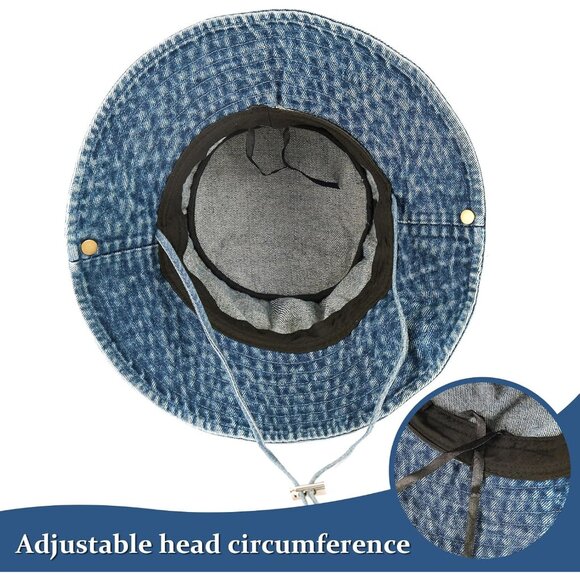 Denim Bucket Hat Women Blue Tie Dye Wide Brim Sun Cap Outdoor Stylish - Picture 6 of 6